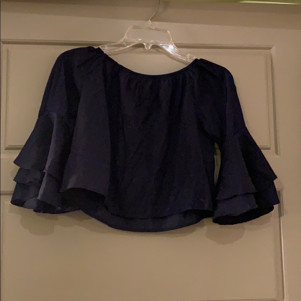 Strapless, navy blue, long sleeve crop top